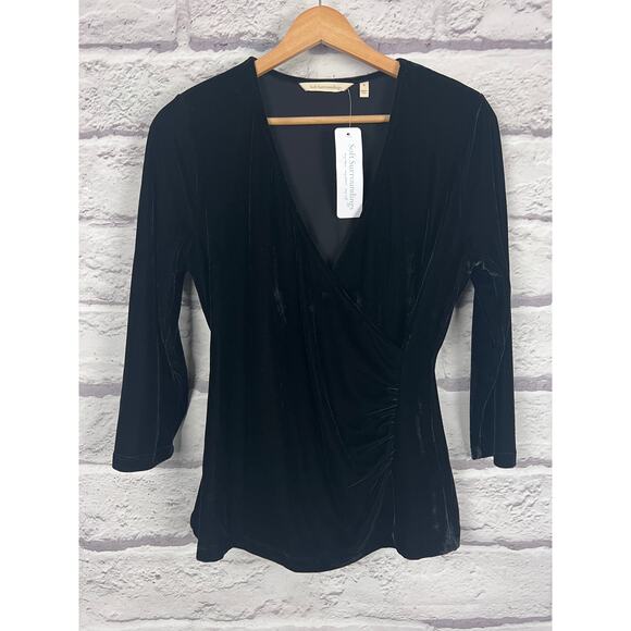 NWT‎ SOFT SURROUNDINGS Women's S Black Velvet Alyssa Knit Surplice V-Neck Top - Picture 12 of 12